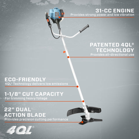 Desbrozadora de 10 pulgadas y recortadora de hilo de 18 pulgadas 4QL®, 31 cc, 4 tiempos, a gasolina, eje recto desmontable, GTBCU4QL-M