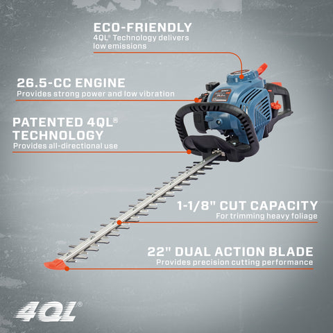 Cortasetos a gasolina 4QL® de 26,5 cc y 4 ciclos, cuchillas de doble acción de 22 pulgadas, HT4QL-L