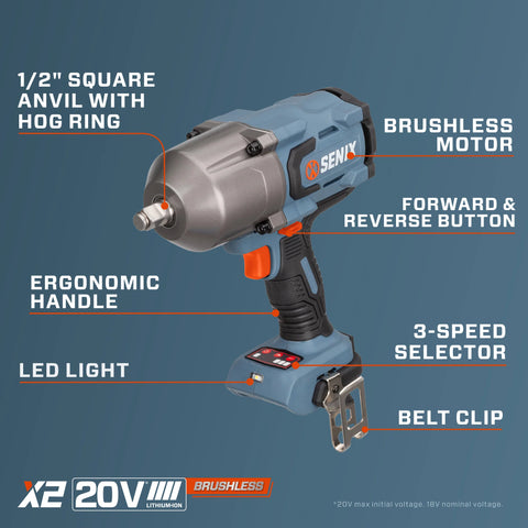 Llave de impacto de 1/2" Brushless 20V compacta sin batería - PDWX2-M4-0